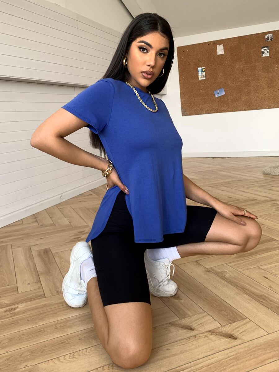 SHEIN Essnce Camiseta bajo irregular - azul real - Ver 1