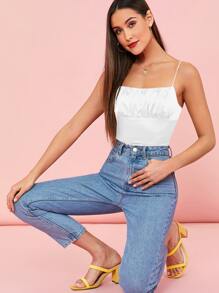 SHEIN 抽褶細節緞面吊帶上衣 - 白色 - 查看 3