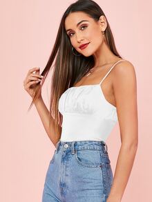 SHEIN 抽褶細節緞面吊帶上衣 - 白色 - 查看 5