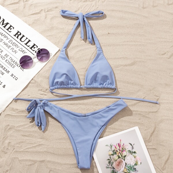 

Halter Triangle High Cut Bikini Swimsuit, Lilac purple