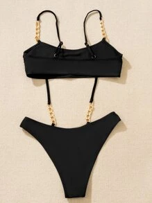 Bañador una pieza con abertura con cadena - Negro - Ver 2