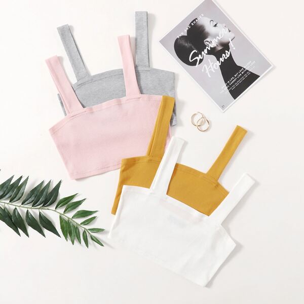 

4pcs Crop Cami Top, Multicolor