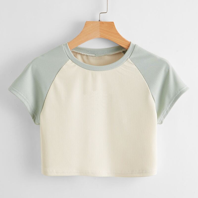 

Raglan Sleeve Crop Top, Multicolor