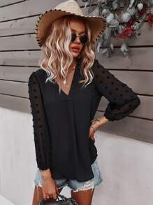 SHEIN Clasi Blus Plain Boho - Hitam - View 1