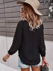 SHEIN Clasi Blus Plain Boho - Hitam - View 2