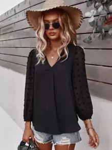 SHEIN Clasi Blus Plain Boho - Hitam - View 5