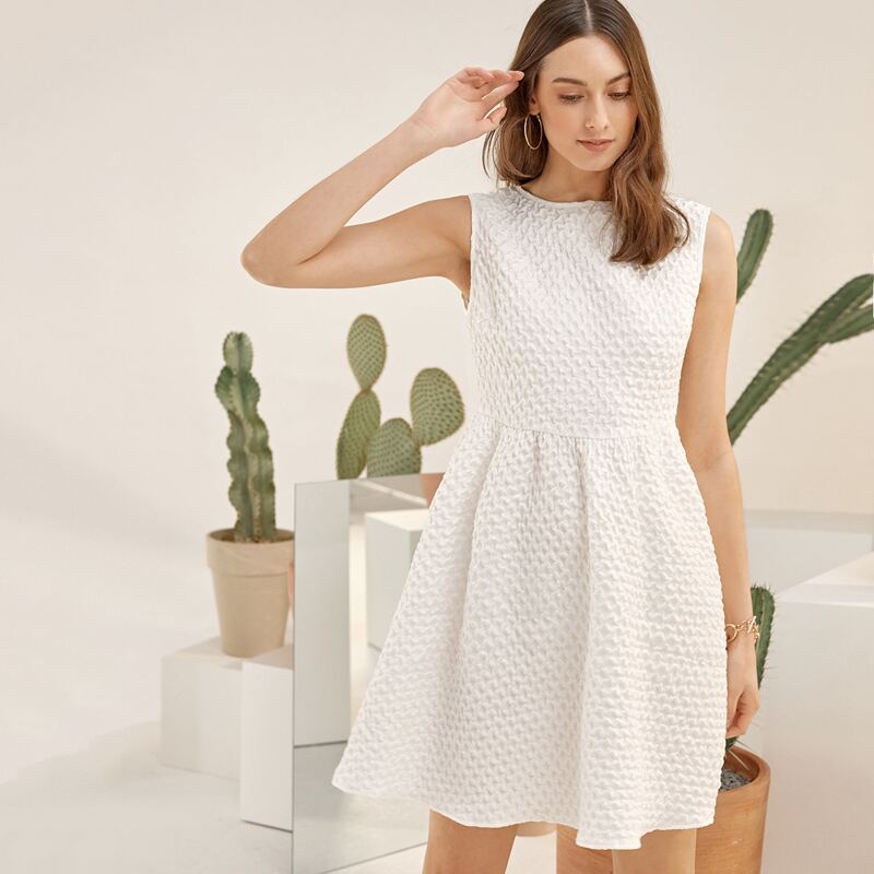 

Tie Back Textured Knit Dress, White