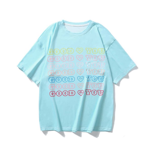 

Men Slogan And Heart Print Tee, Baby blue