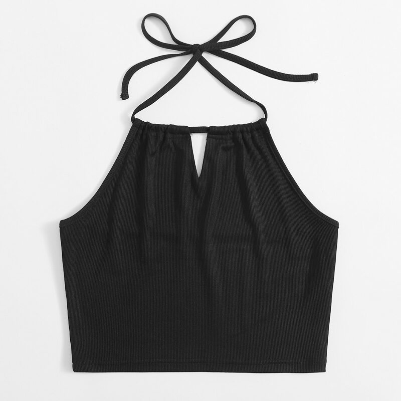 

Solid Halter Top, Black