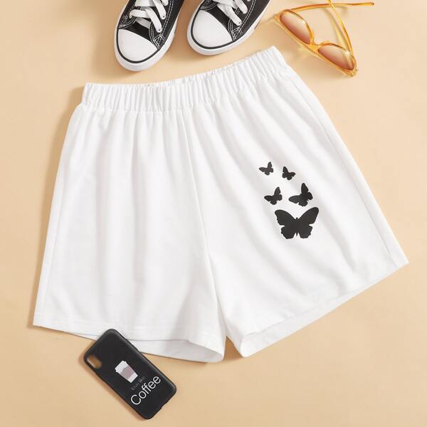 

Butterfly Print Track Shorts, White