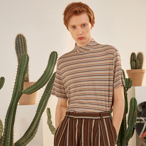 

Men Mock Neck Striped Tee, Multicolor