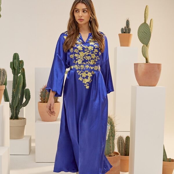 

Атласное платье с цветочным принтом, Ярко-синий
