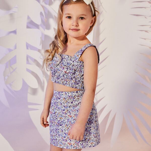 

Toddler Girls Frill Trim Ditsy Floral Crop Top & Skirt Set, Multicolor