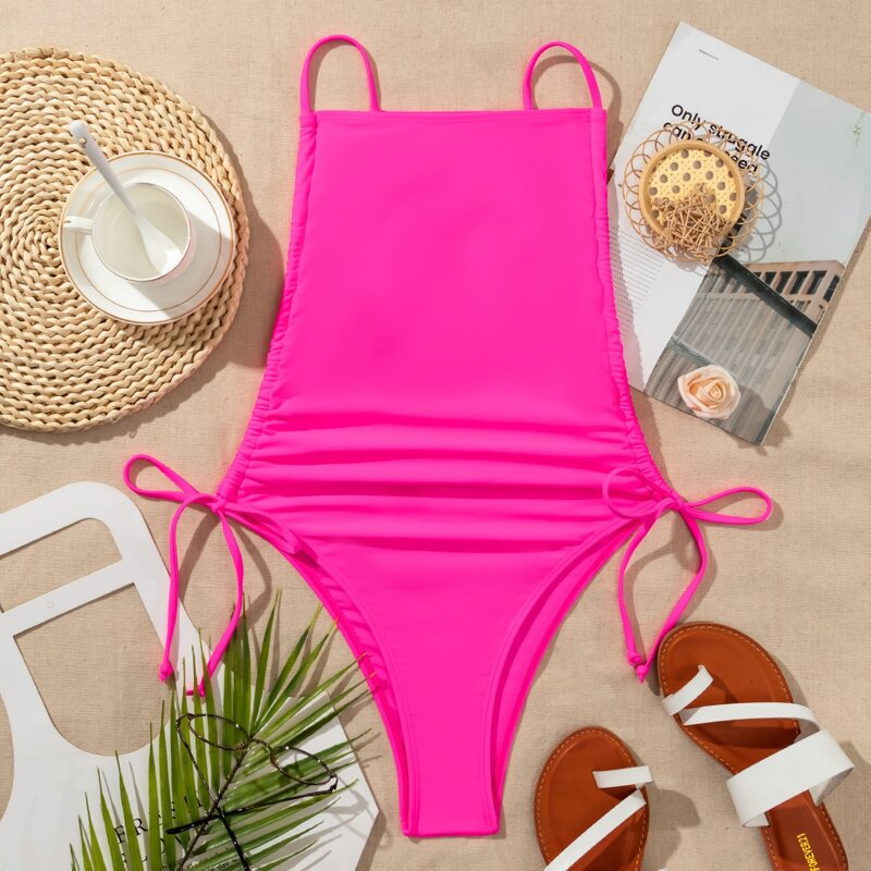 

Tie Side One Piece Swimsuit, Hot pink