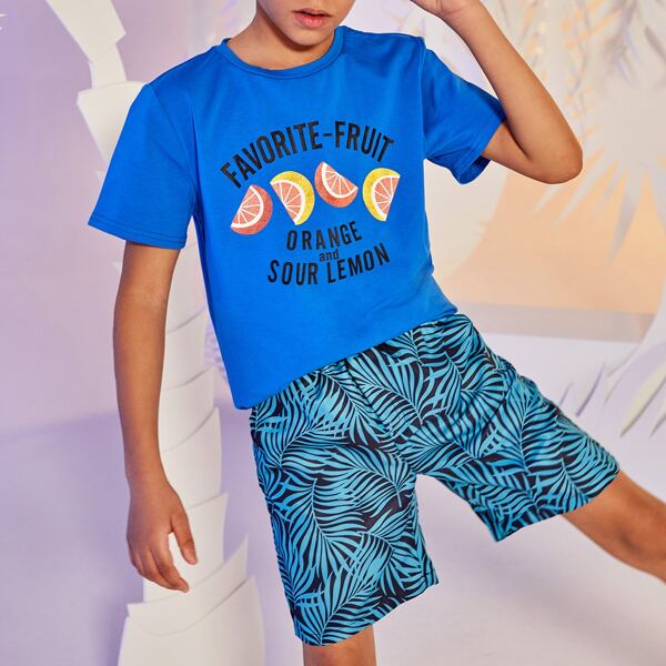 

Boys Lemon & Slogan Graphic Tee & Plants Shorts Set, Multicolor