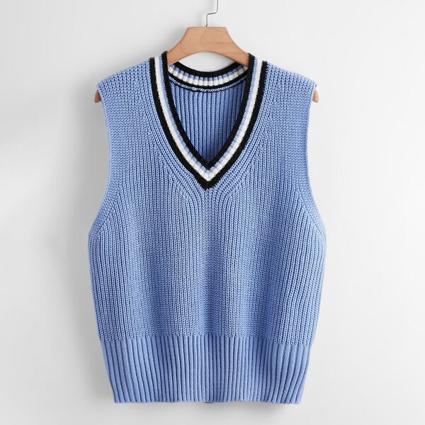 

Plus Chevron Pattern Sweater Vest, Baby blue