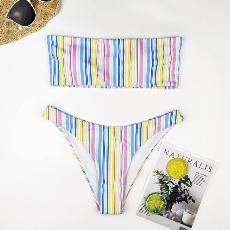 

Stripe Bandeau Bikini Swimsuit, Multicolor