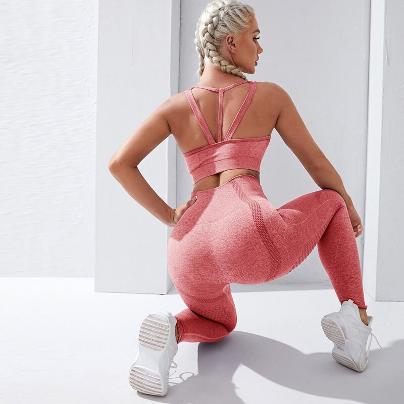 

Hollow Out Solid Sports Leggings, Coral pink