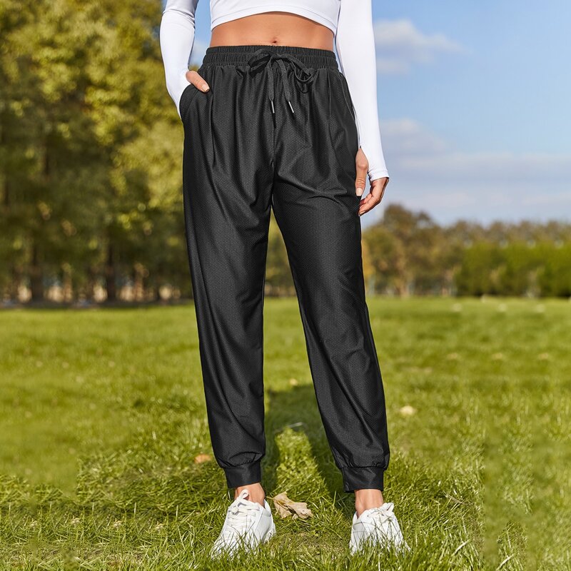 

Solid Drawstring Waist Sports Pants, Black