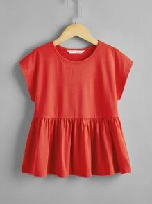 SHEIN Áo thun viền bèo nhún in họa tiết dâu tây cho bé gái tuổi mới lớn 2 gói - Đỏ và trắng - Xem 5