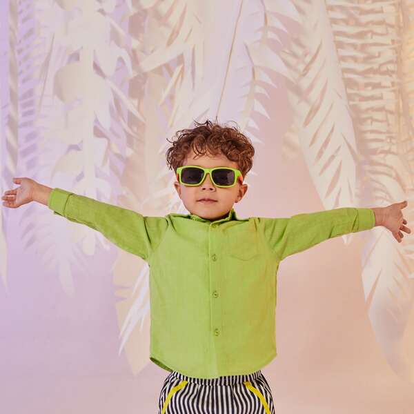 

Toddler Boys Collared Pocket Front Shirt, Lime green