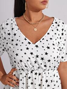 SHEIN 大碼V領星星圖案下擺連衣裙 - 白色 - 查看 4