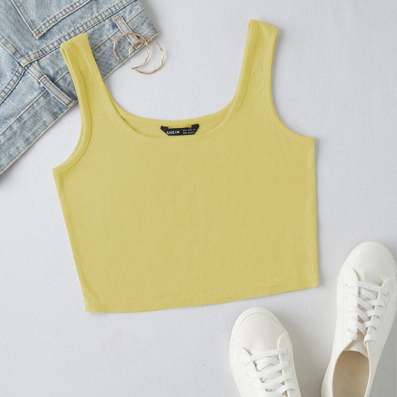 

Rib-knit Crop Tank Top, Yellow