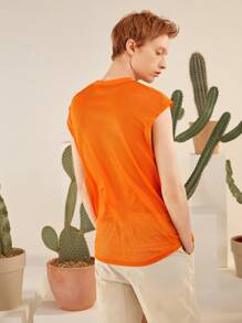 Manfinity Men Neon Orange Mesh Tank Top - Orange - View 6