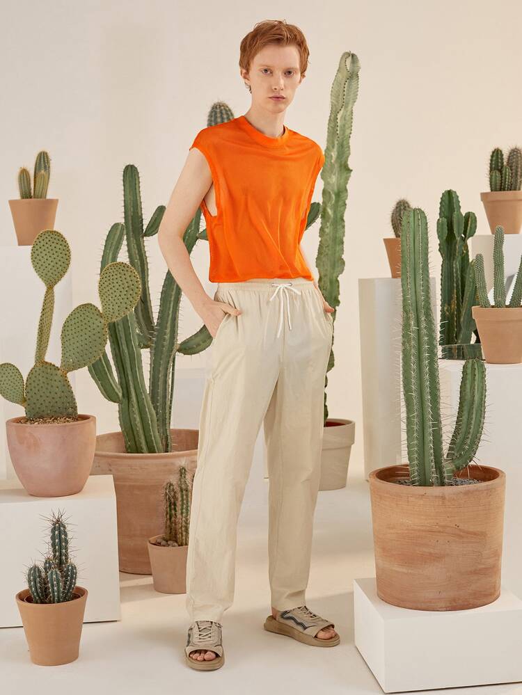 Manfinity 男士熒光橙色網紗背心上衣 - 橘色 - 查看 8