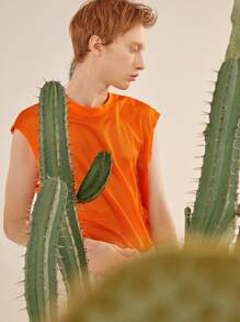 Manfinity Men Neon Orange Mesh Tank Top - Orange - View 9