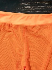 Mesh Ruffle Trim Cover Up Pants, For Summer Beach Vacation - Orange - View 5