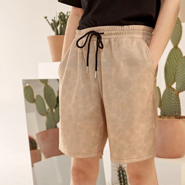 

Men Drawstring Waist Sweat Shorts, Khaki