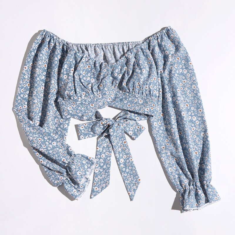 

Ditsy Flower Tie Back Crop Top, Baby blue