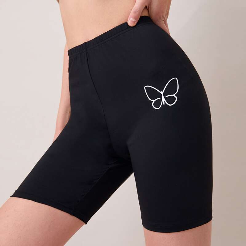 

Butterfly Graphic Biker Shorts, Black