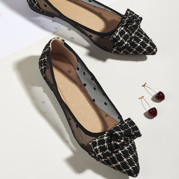 

Bow Decor Contrast Mesh Flats, Black