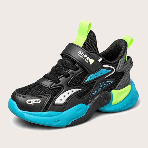 

Boys Color Block Mesh Chunky Sneakers, Black