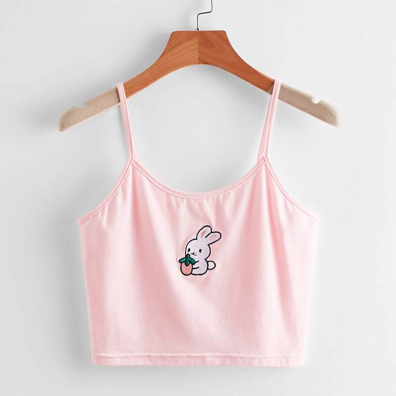 

Rabbit Embroidery Crop Cami, Baby pink