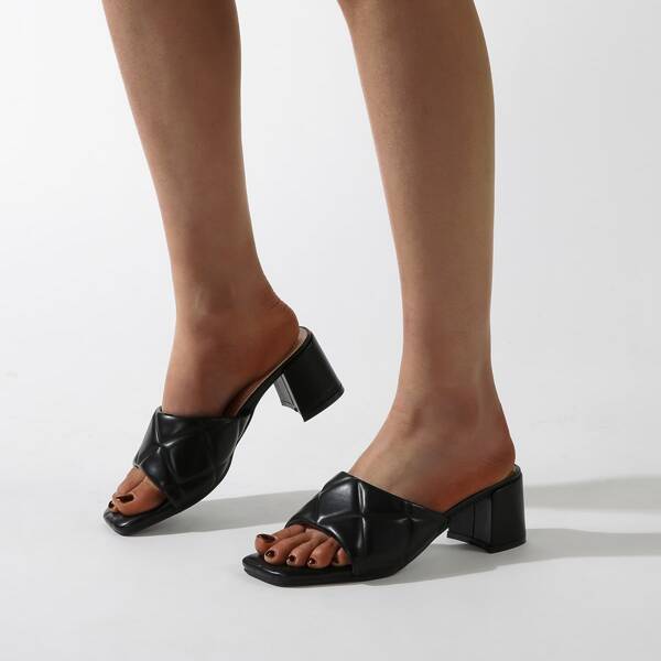 

Quilted Chunky Heeled Mule Sandals, Black