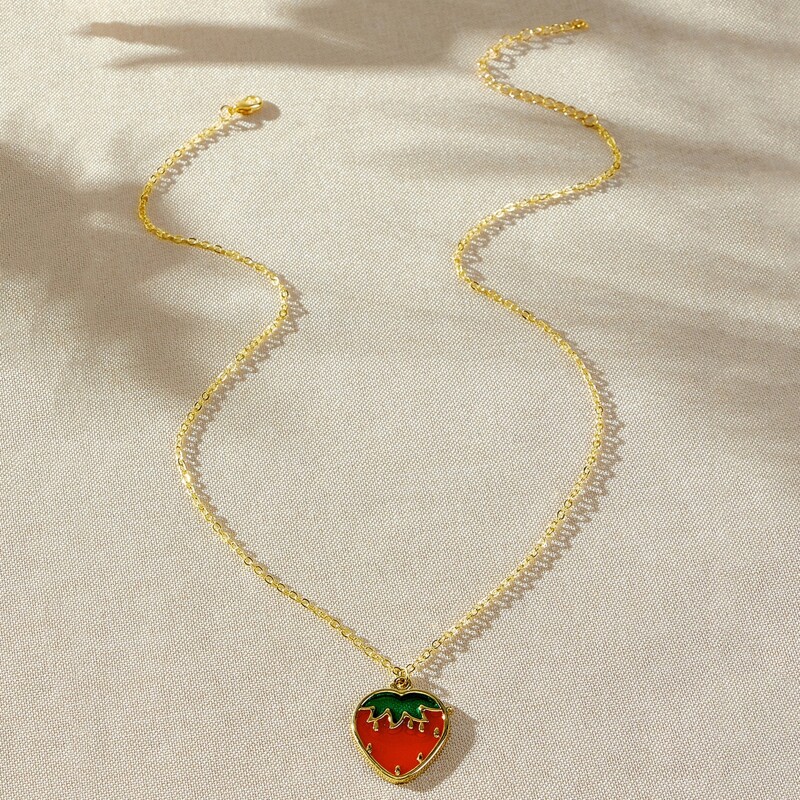

Strawberry Pendant Necklace, Gold