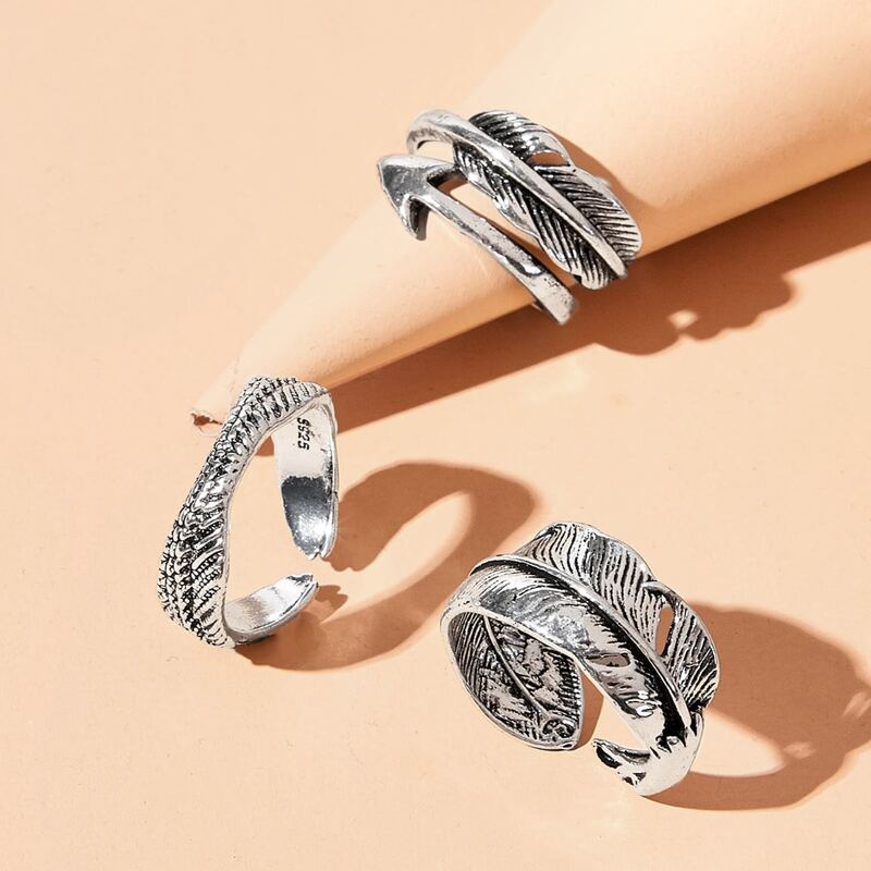 

3pcs Leaf Cuff Ring, Silver
