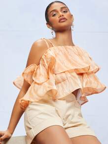 SHEIN Asymmetrical Hem Ruffle Layered Hem Top