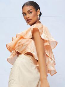 SHEIN Asymmetrical Hem Ruffle Layered Hem Top