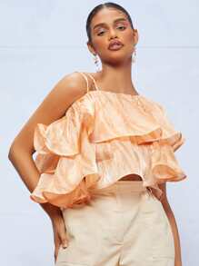 SHEIN Asymmetrical Hem Ruffle Layered Hem Top