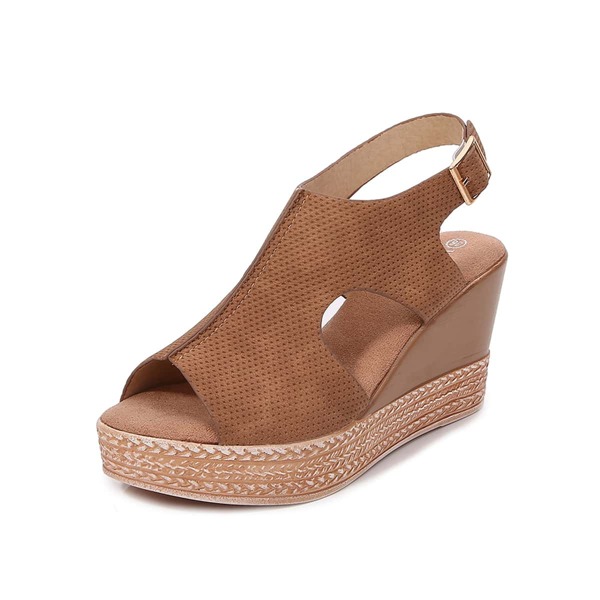 

Buckle Design Slingback Wedge Sandals, Brown