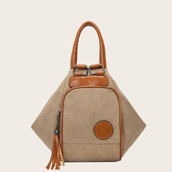 

Tassel Charm Canvas Backpack, Khaki