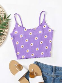 Soleia Floral Lettuce Trim Cami Top