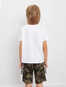 SHEIN Boys Letter Graphic Top & Camo Shorts Set
