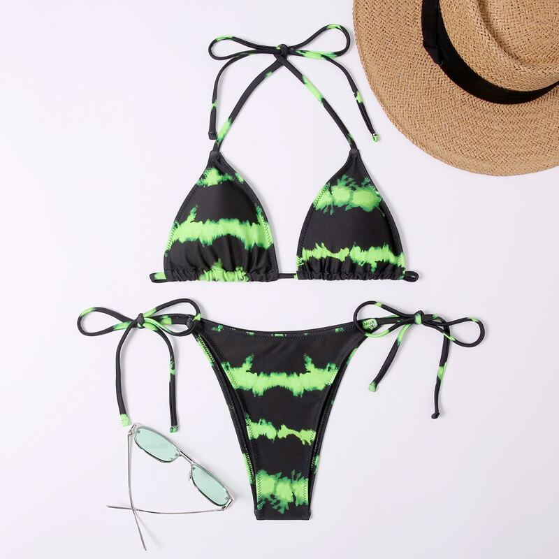

Tie Dye Halter Tie Side Bikini Swimsuit, Multicolor