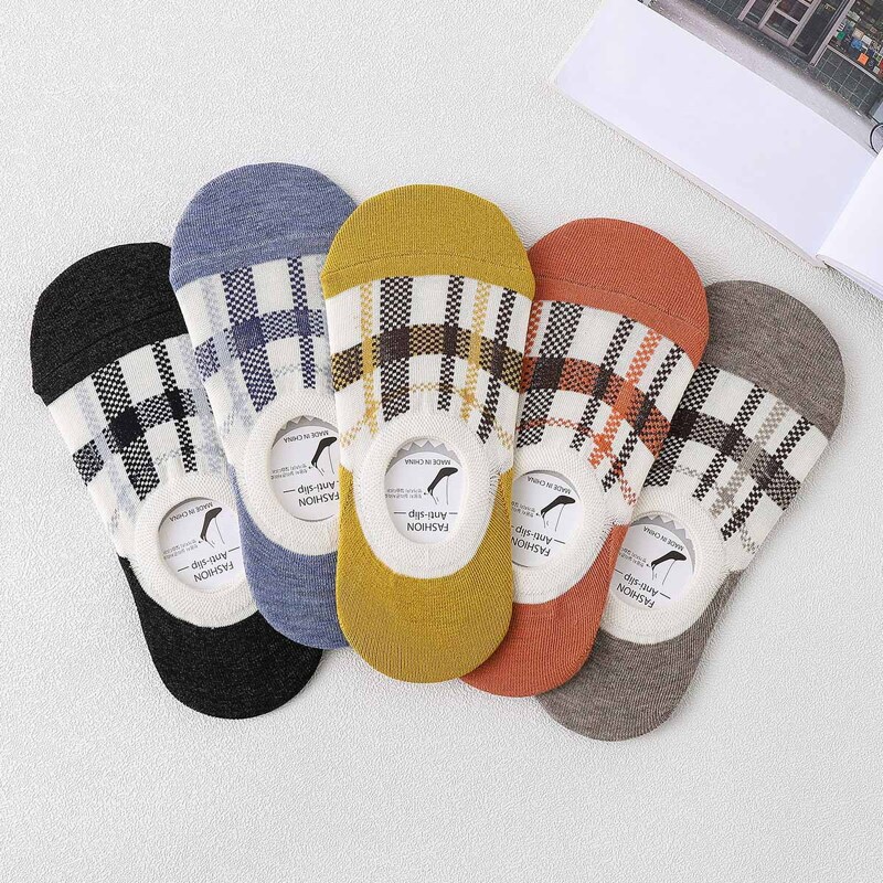 

5pairs Plaid Invisible Socks, Multicolor