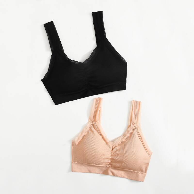 

2pack Solid Ruched Bra Set, Multicolor